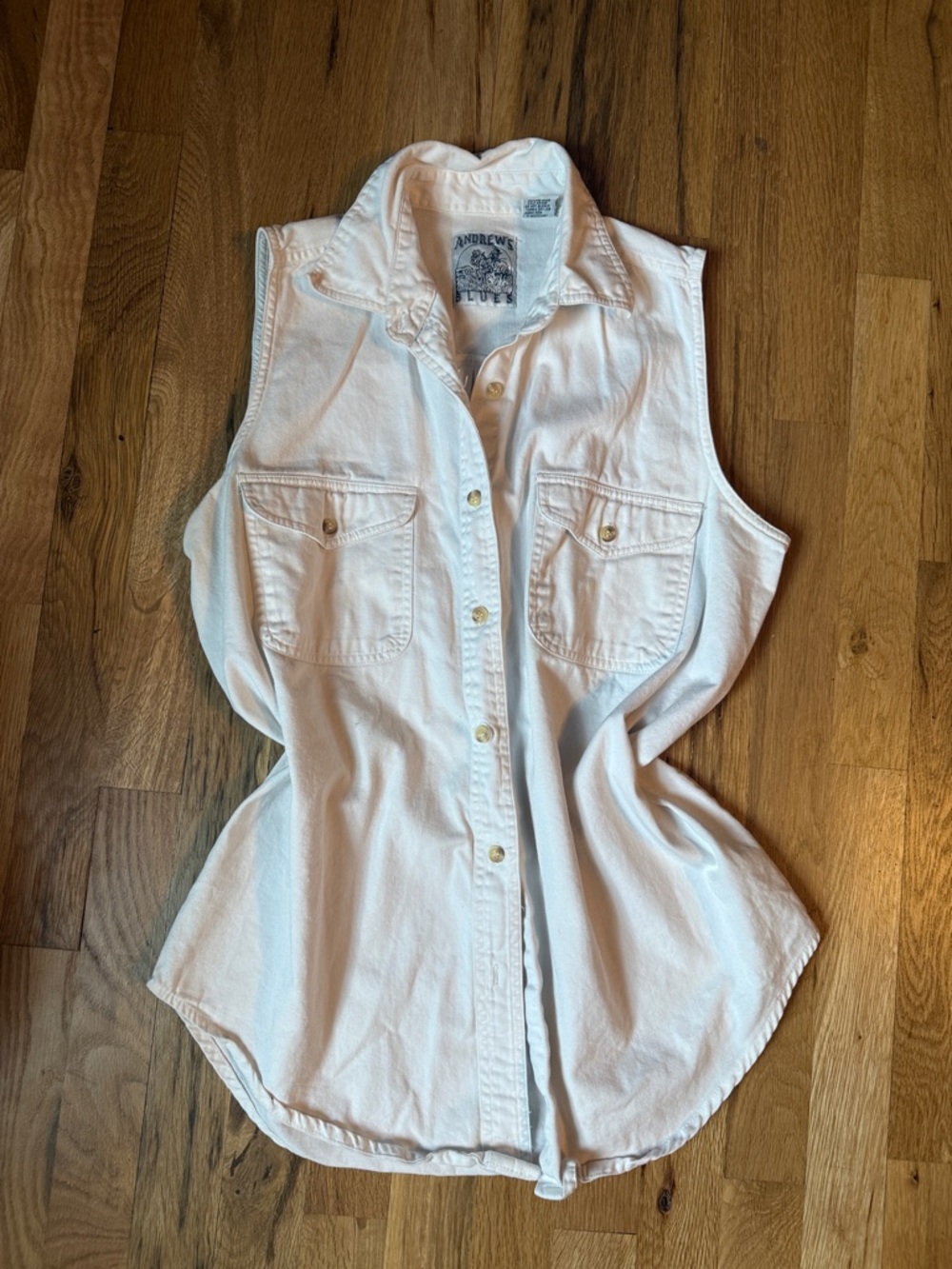 White Sleeveless Button-Front Cotton Shirt